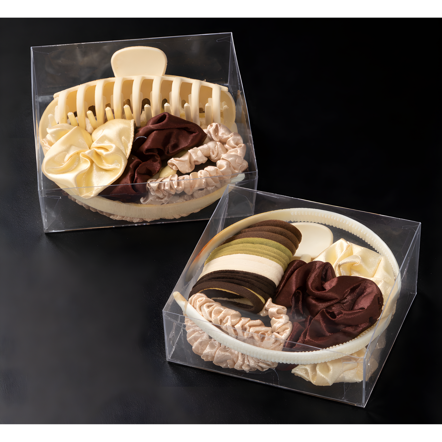 Neutral Hair Accessory Gift Set | Satin Scrunchies, Headband & Claw Clip